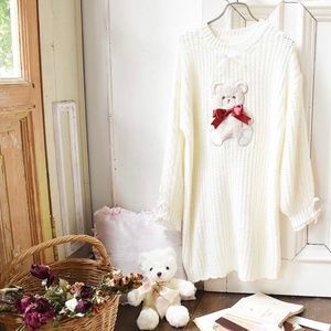 ISO - Liz Lisa Bore Bear Knit One Piece Dress - White